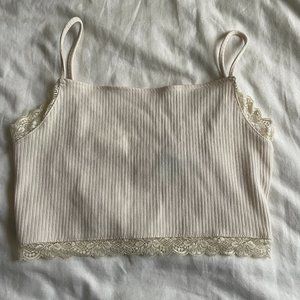 Cream Ribbed-Knit Corset Crop Top (L)